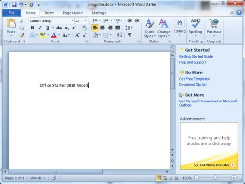 MS Word 2010 Starter Beta