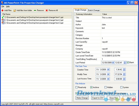 MS PowerPoint File Properties Changer