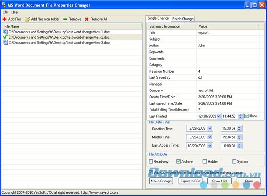 MS Word Document File Properties Changer