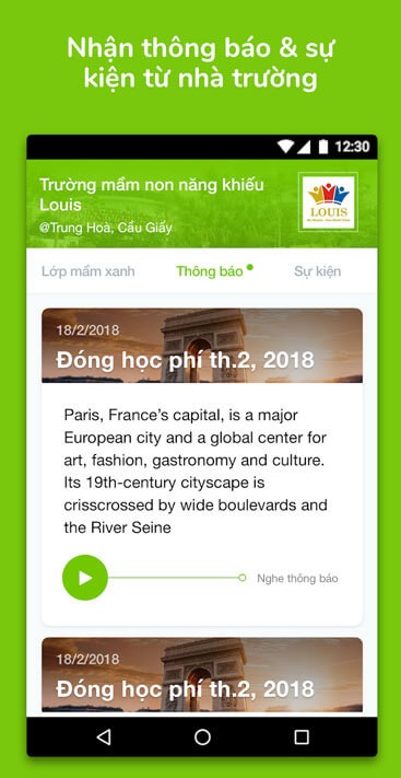 Nhận thông báo từ nhà trường