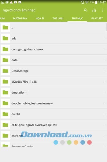 Music Player by mytechnosound hiển thị các thư mục trên thiết bị