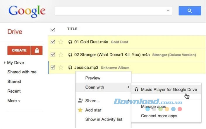 Phát nhạc ngay trong Google Drive