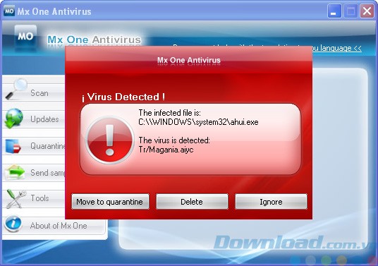 Giao diện của Mx One Antivirus