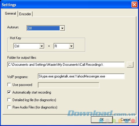 Thiết lập MX Skype Recorder