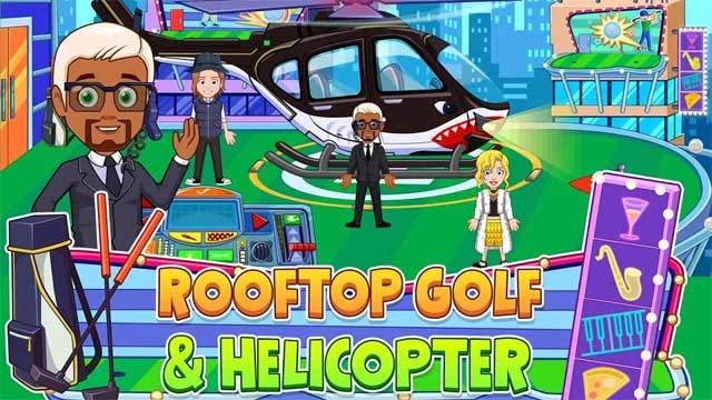 Khám phá sân golf trên sân thượng và lái trực thăng tư nhân của riêng bé