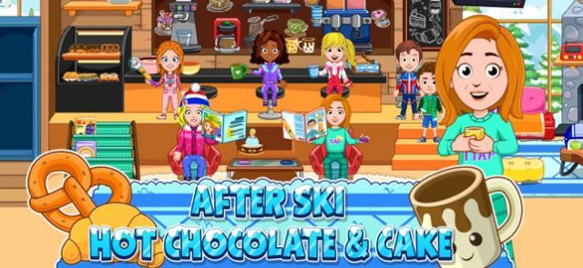 Thưởng thức đồ ăn và thức uống nóng hổi sau khi trượt tuyết