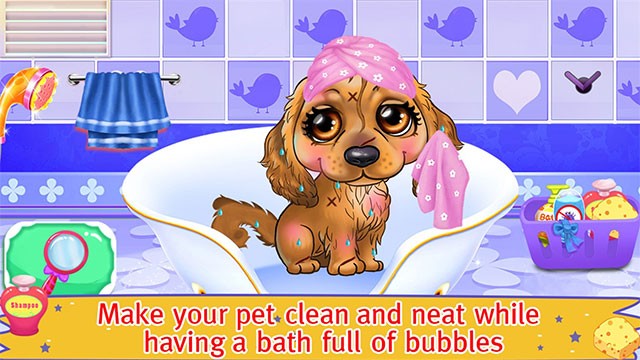 Tắm rửa cho thú cưng trong game mô phỏng My Puppy Salon
