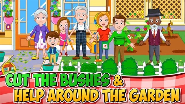 Giúp ông bà cắt cỏ và làm vườn