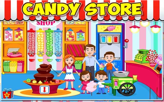 Tìm thấy tất cả loại kẹo mà bé yêu thích trong cửa hàng kẹo của My Town: Stores