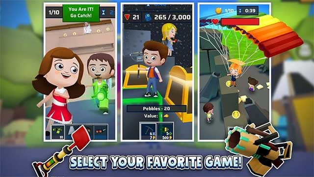 My Town World of Games hiện có 3 trò chơi: Floor is Slime, Hide and Seek và Mining Simulator