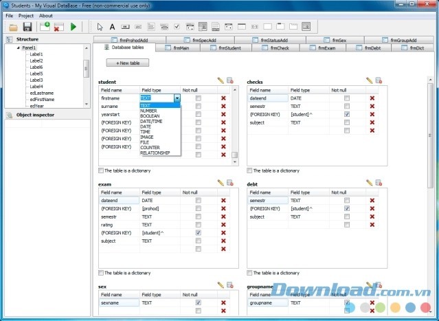 Giao diện màn hình phần mềm lập trình tiện ích My Visual DataBase