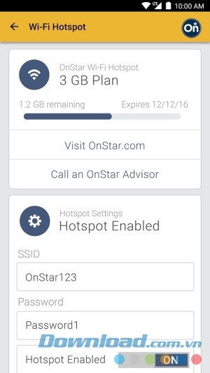 myChevrolet cho Android hỗ trợ wifi