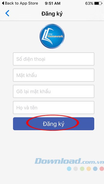 Điền thông tin đăng ký