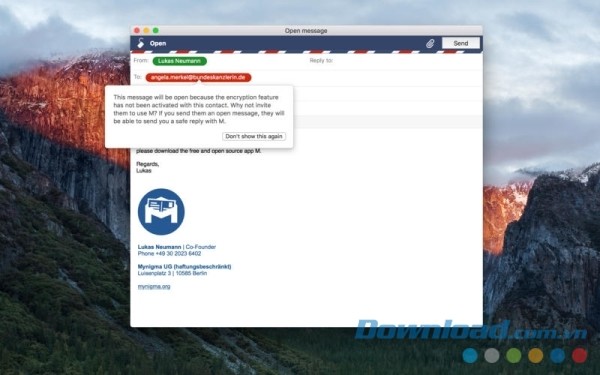 Mynigma cho Mac hỗ trợ gửi tin nhắn an toàn