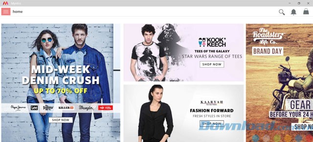 Giao diện ứng dụng mua sắm Myntra