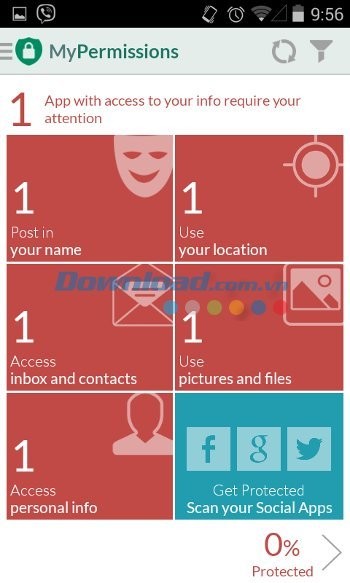Giao diện chính của ứng dụng MyPermissions