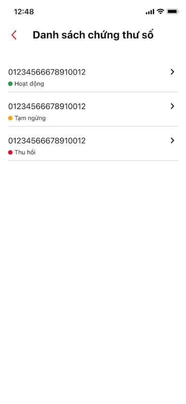 Danh sách chứng thư số