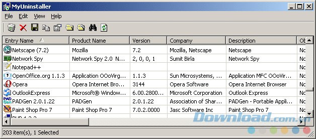 Giao diện phần mềm MyUninstaller