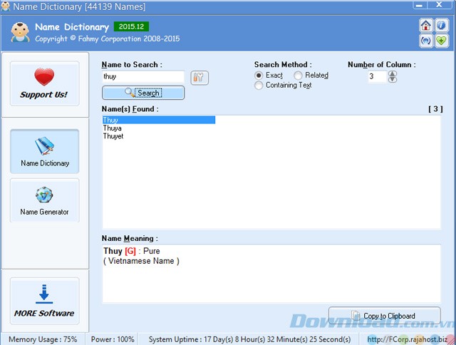 Giao diện của Name Dictionary