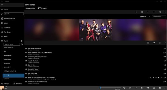 Quản lý nhạc trên Napster bằng playlist