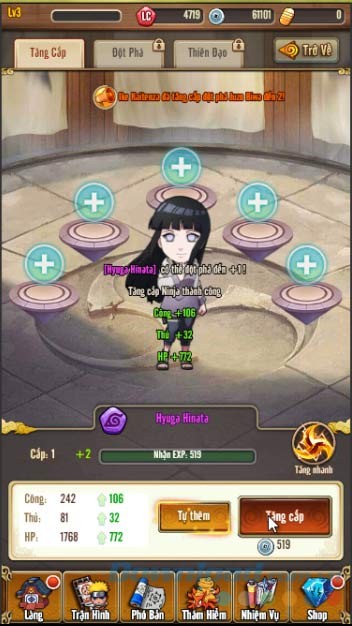 Nâng cấp nhân vật trong Naruto Hỏa Chí