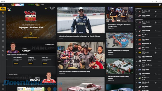 Giao diện ứng dụng NASCAR