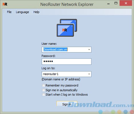 Đăng nhập vào NeoRouter Free