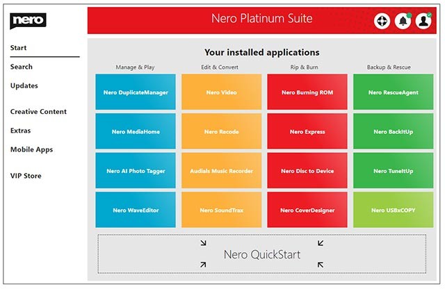 Nero Platinum Suite 2021 tích hợp 7 chương trình trong cùng 1 phần mềm