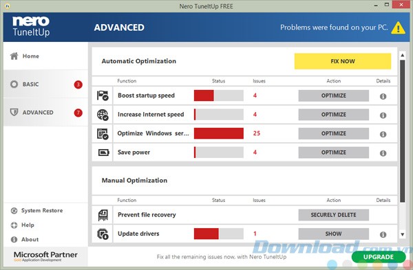 Giao diện Nero TuneItUp Free