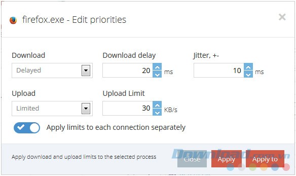 Thiết lập tốc độ download, upload