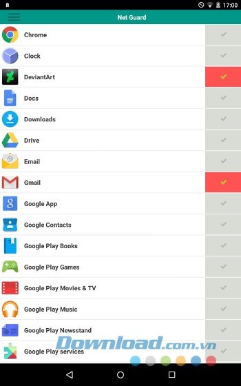 Lựa chọn ứng dụng muốn chặn với NetGuard for Android