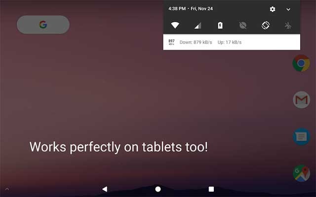 NetSpeed Indicator cũng hoạt động hoàn hảo trên máy tính bảng