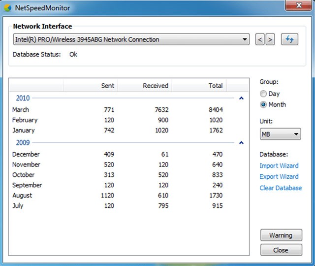 Giao diện phần mềm hiển thị tốc độ mạng NetSpeedMonitor