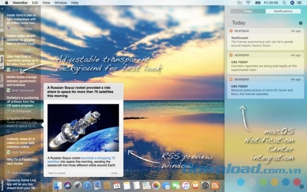 Ứng dụng cập nhật tin tức tốt nhất NewsBar RSS Reader cho Mac