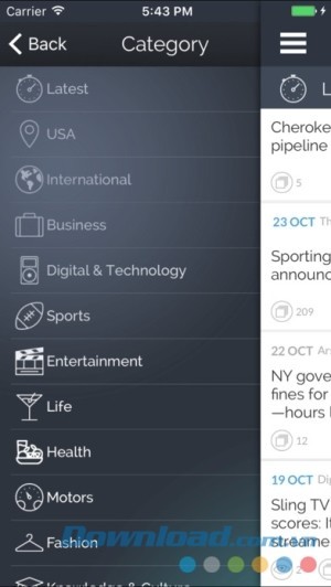 Newscron cho iOS phân tin theo danh mục
