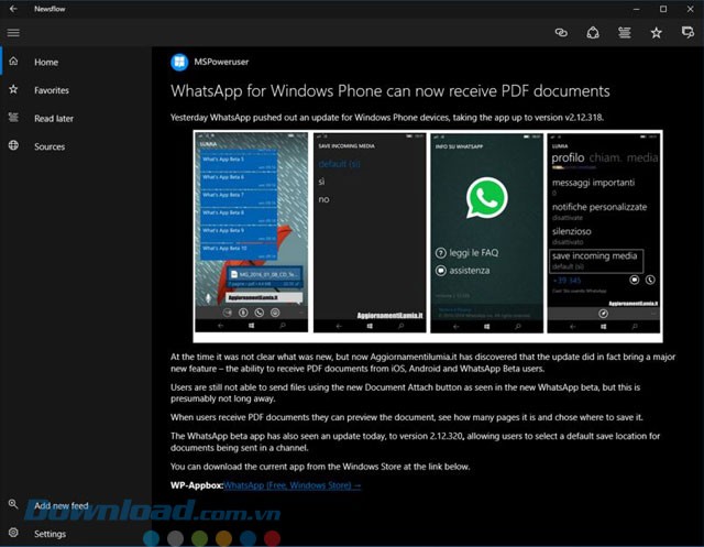 Giao diện ứng dụng đọc tin Newsflow