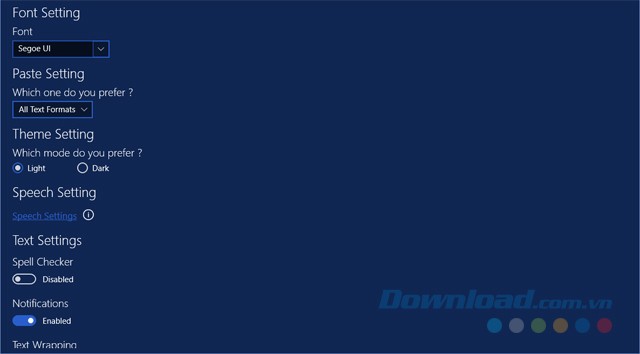 Tùy chỉnh các thiết lập trong ứng dụng chỉnh sửa ghi chú Nextpad