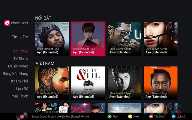 Giao diện chính của NhacSo TV