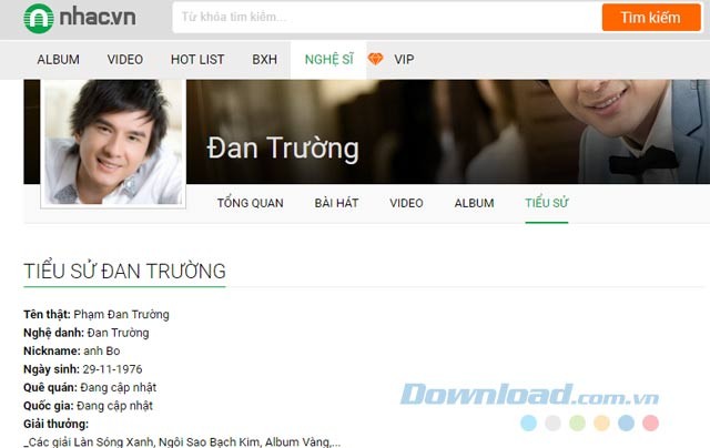 Xem tiểu sử của các nghệ sĩ, ca sĩ