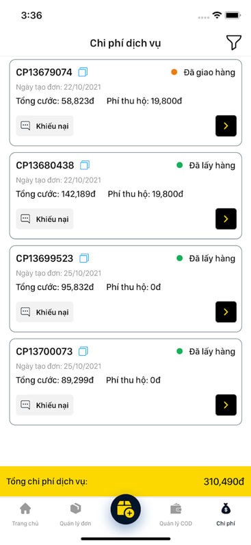 Chi phí dịch vụ