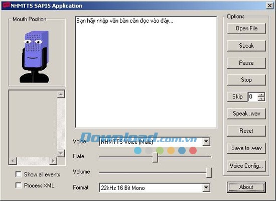 Giao diện phần mềm NHMTTS SAPI5
