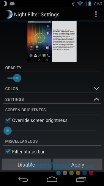 Điều chỉnh độ sáng hiệu quả với Night Filter