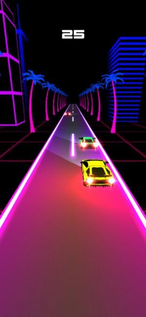 Điều khiển xe trên con đường đen neon huyền ảo