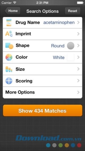 NLM Pillbox cho iOS tìm kiếm dữ liệu