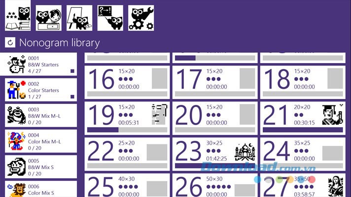 Trước khi chơi Nonogram hãy chọn mức độ mà bạn muốn