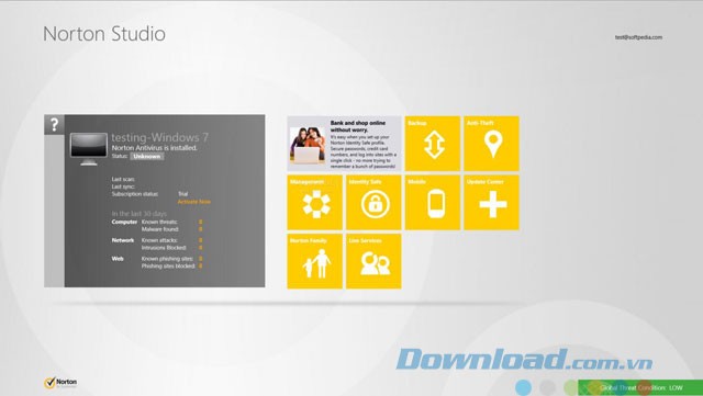Giao diện ứng dụng Norton Studio cho Windows 8