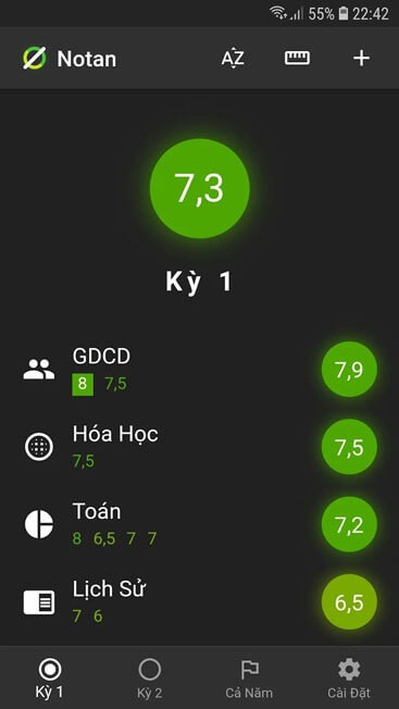 Tính tổng điểm học kỳ