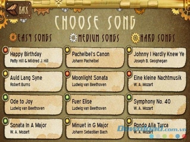 Chọn bản nhạc và độ khó phù hợp với trình độ của bản thân trong game âm nhạc miễn phí Note Fighter cho máy tính và Windows Phone