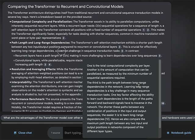 Bạn có thể trò chuyện với Notebook LM, mọi câu trả lời đều được cung cấp nguồn gốc rõ ràng