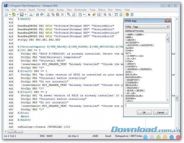 Giao diện làm việc của trình soạn thảo code Notepad GNU